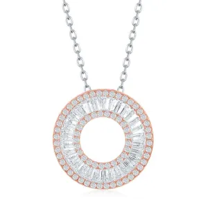 Sterling Silver Rose Gold Plated Baguette CZ Open Circle Necklace