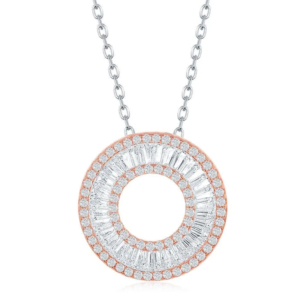 Sterling Silver Rose Gold Plated Baguette CZ Open Circle Necklace