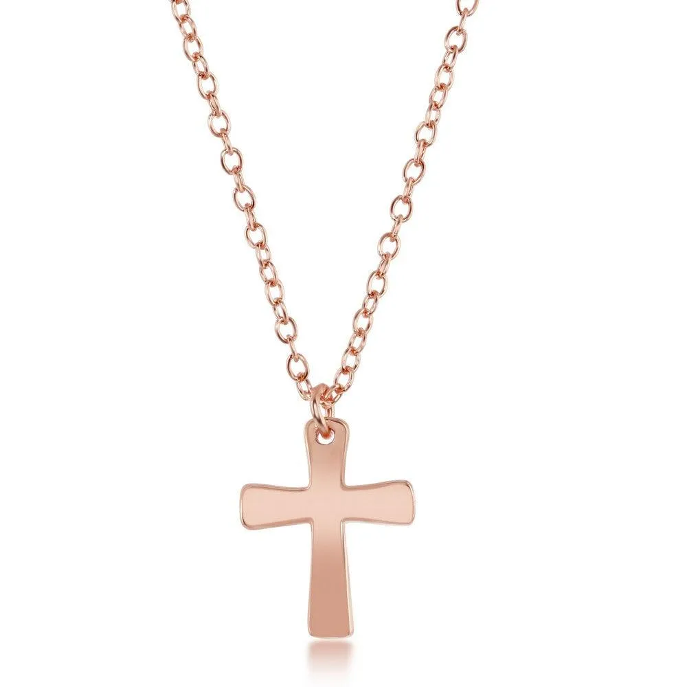 Sterling Silver Rose Gold Plated Cross Design Necklace