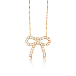 Sterling Silver Rose Gold Plated CZ Bow Necklace