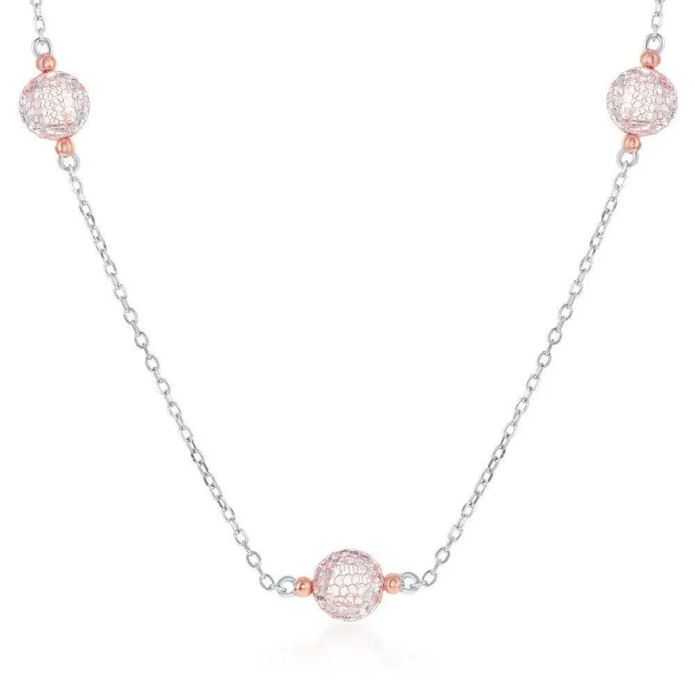 Sterling Silver Rose Gold Plated CZ By The Yard Necklace