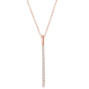 Sterling Silver Rose Gold Plated CZ Vertical Bar Necklace