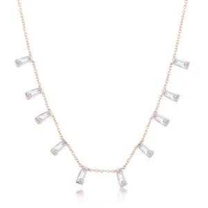 Sterling Silver Rose Gold Plated Dangling Baguettes Necklace