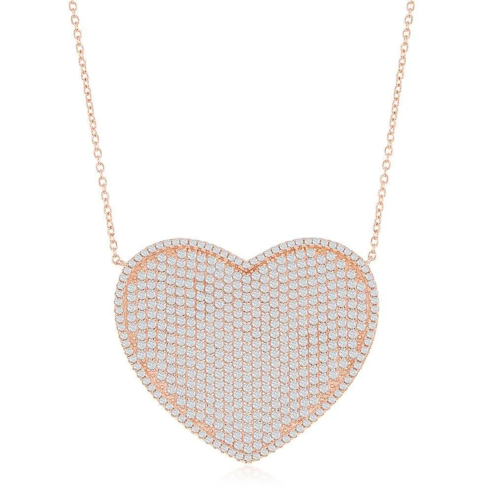 Sterling Silver Rose Gold Plated Micro Pave Heart Necklace