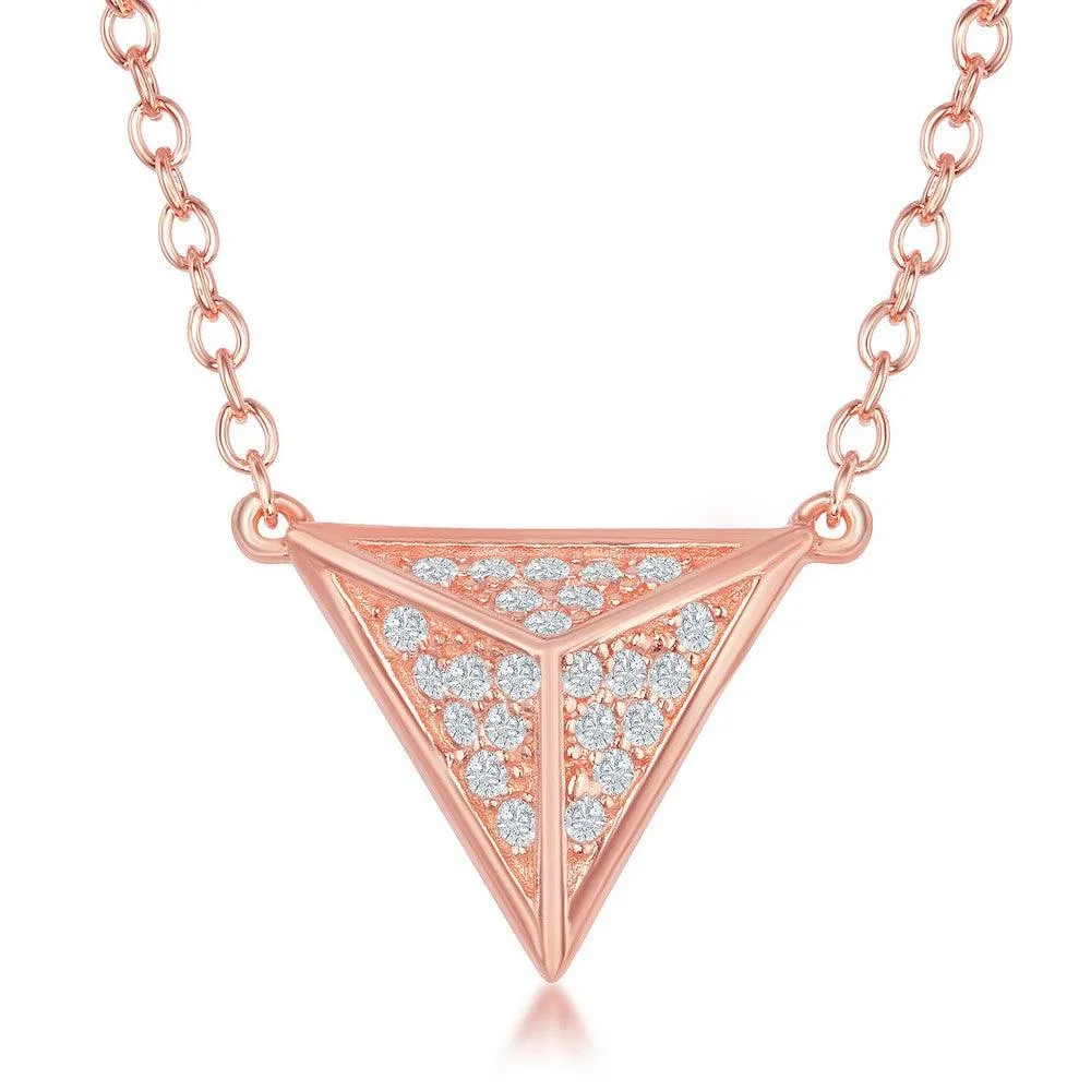 Sterling Silver Rose Gold Pyramid CZ Necklace