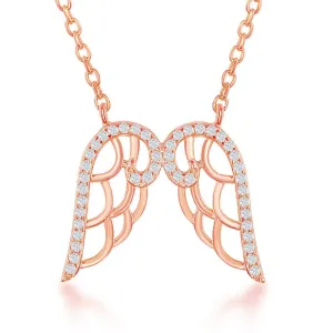 Sterling Silver Rose GP CZ Angel Wings Necklace