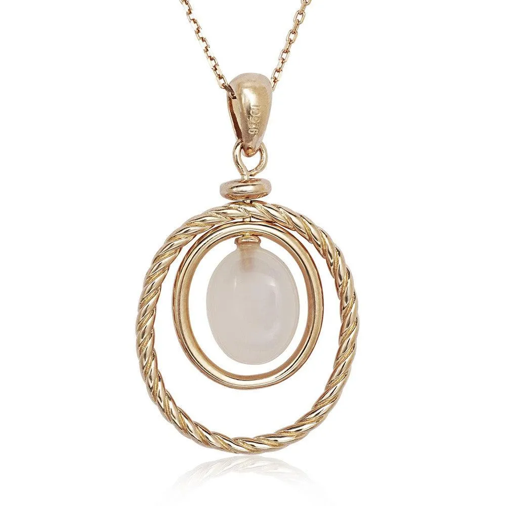 Sterling Silver Rose GP Double Oval Rose Quartz Necklace