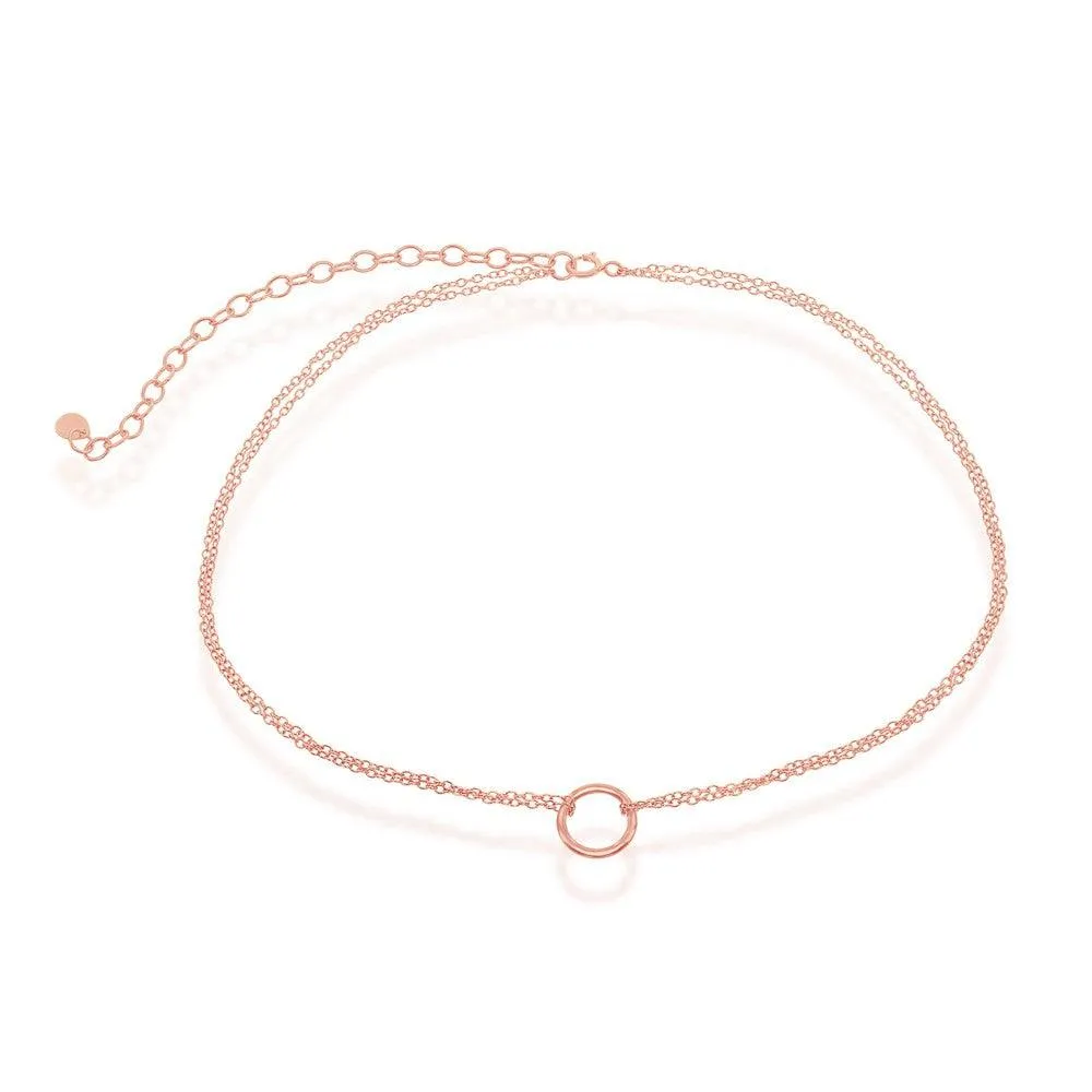 Sterling Silver Rose GP Double Strand with Open Circle Choker