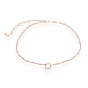 Sterling Silver Rose GP Double Strand with Open Circle Choker
