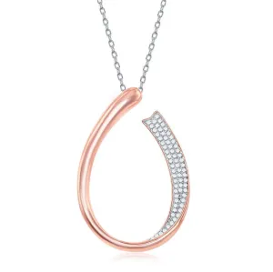 Sterling Silver Rose GP Half Micro Pave J-Design Necklace