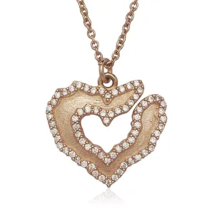 Sterling Silver Rose GP Heart with CZ Border Necklace