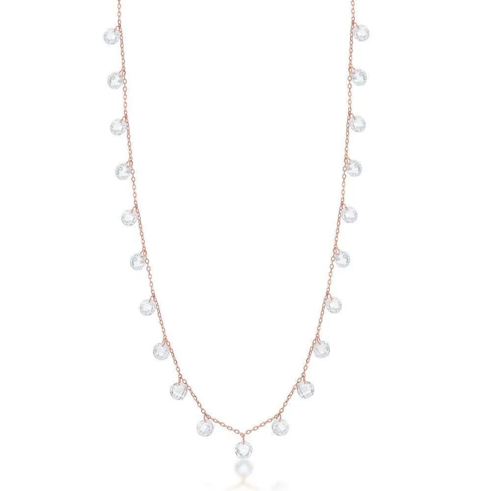 Sterling Silver Rose GP Linked Cubic Zirconia Necklace