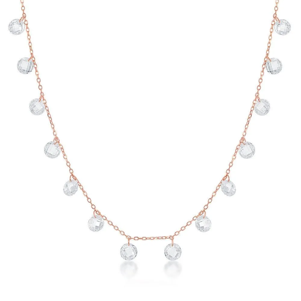 Sterling Silver Rose GP Linked Cubic Zirconia Necklace