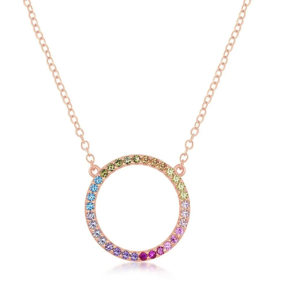 Sterling Silver Rose GP Rainbow CZ Circle of Life Necklace