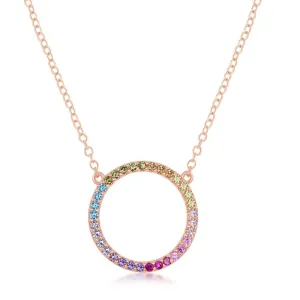 Sterling Silver Rose GP Rainbow CZ Circle of Life Necklace
