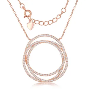 Sterling Silver Rose GP Triple Open CZ Circle Necklace