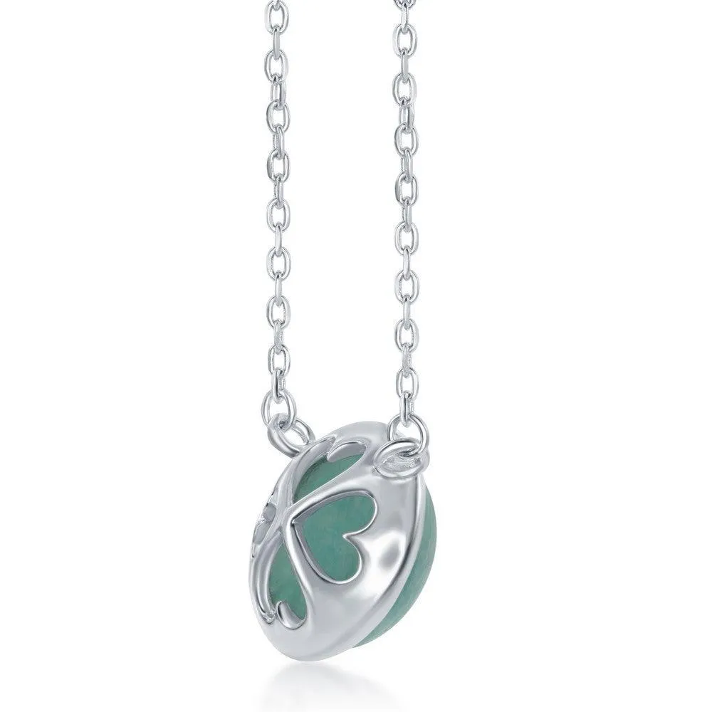 Sterling Silver Round African Amazonite Bezel Set Necklace