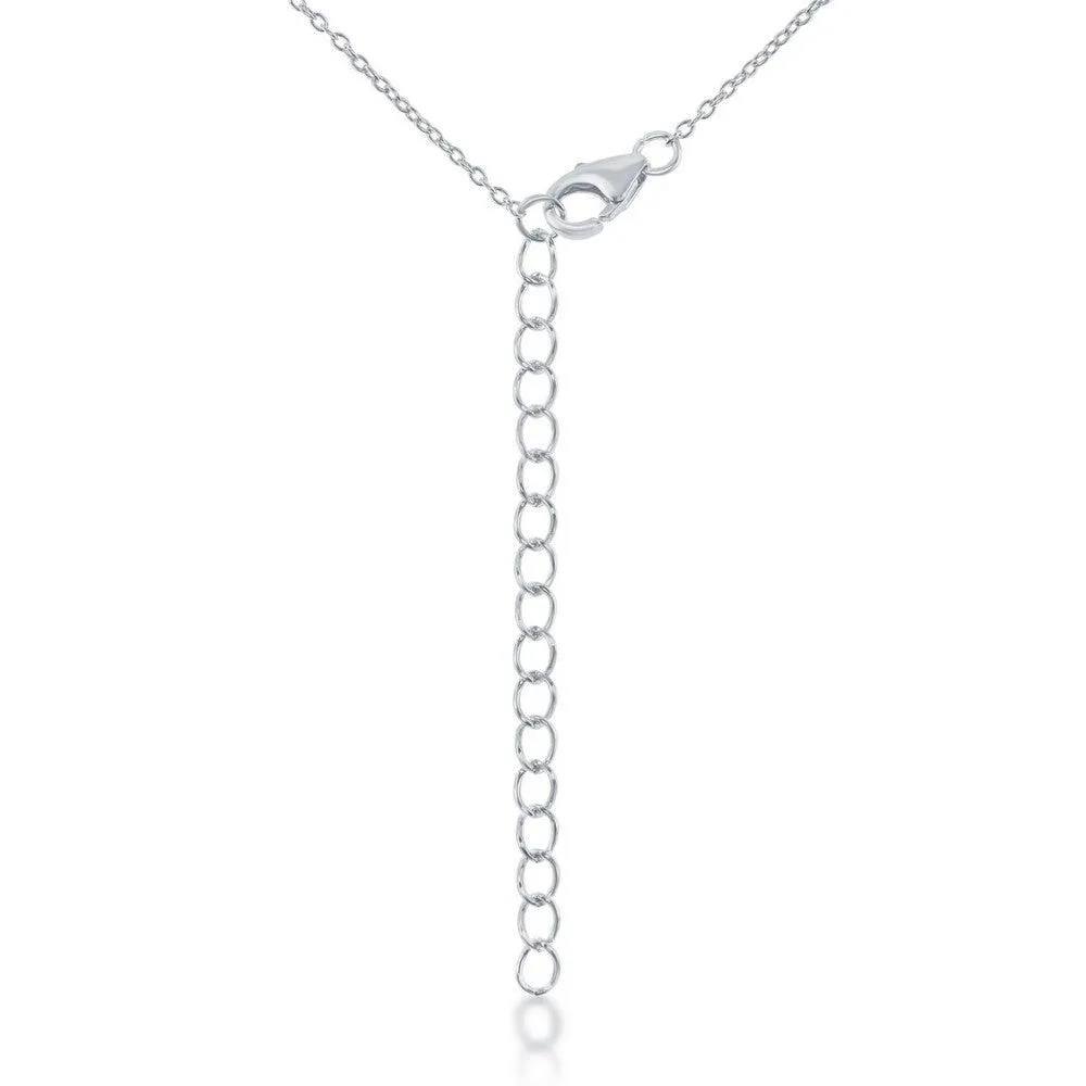 Sterling Silver Round Center Blue Topaz with White Topaz Border Necklace