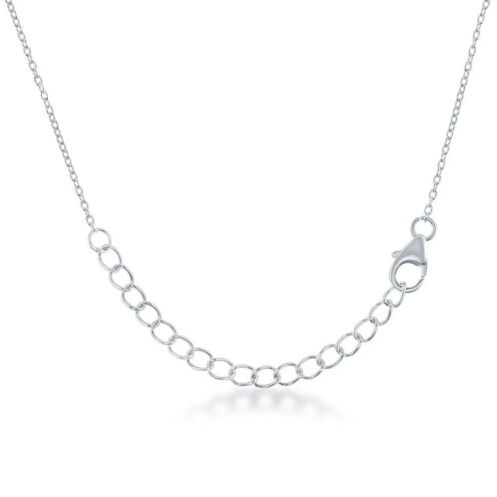 Sterling Silver Round Center Blue Topaz with White Topaz Border Necklace