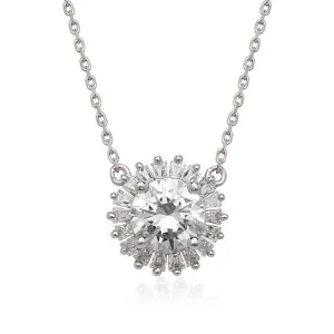 Sterling Silver Round CZ with Baguette Border Stud Necklace