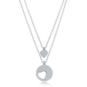 Sterling Silver Round Heart Cut-Out Double Strand Necklace