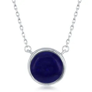 Sterling Silver Round Lapis Bezel Set Necklace