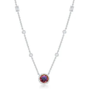 Sterling Silver Round Rainbow and Clear CZ Necklace