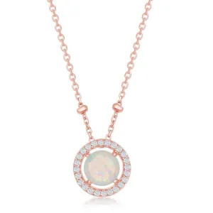 Sterling Silver Round White Opal with CZ Halo Beads Necklace