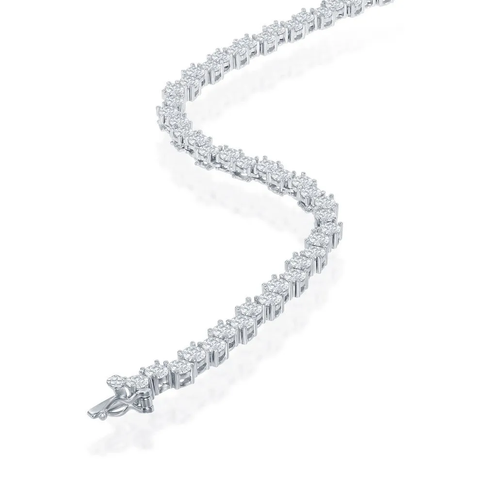 Sterling Silver Round Zig-Zag 4mm Cubic Zirconia Tennis Necklace