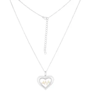 Sterling Silver Shiny and CZ Open Heart with Center Heartbeat Necklace