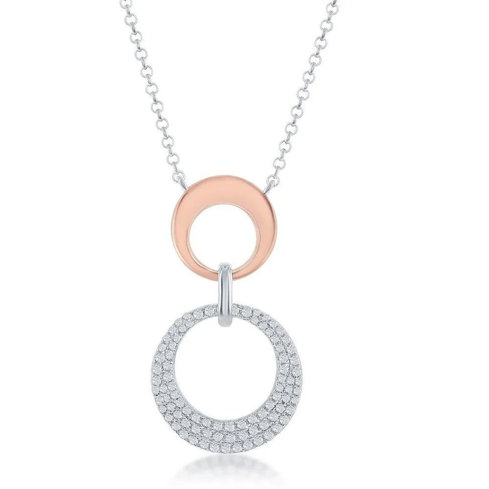 Sterling Silver Shiny and Micro Pave Open Circle Necklace