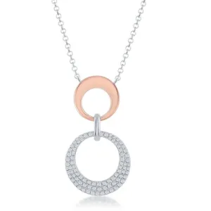 Sterling Silver Shiny and Micro Pave Open Circle Necklace
