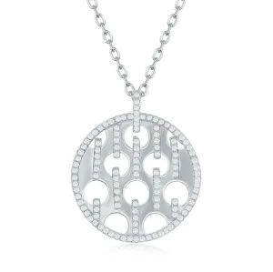 Sterling Silver Shiny Disc with Circle Cut-Outs and CZ Necklace