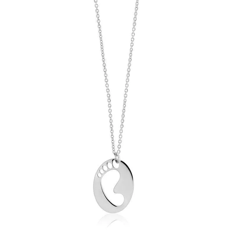 Sterling Silver Shiny Disc with Footprint Necklace