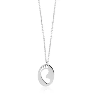 Sterling Silver Shiny Disc with Footprint Necklace