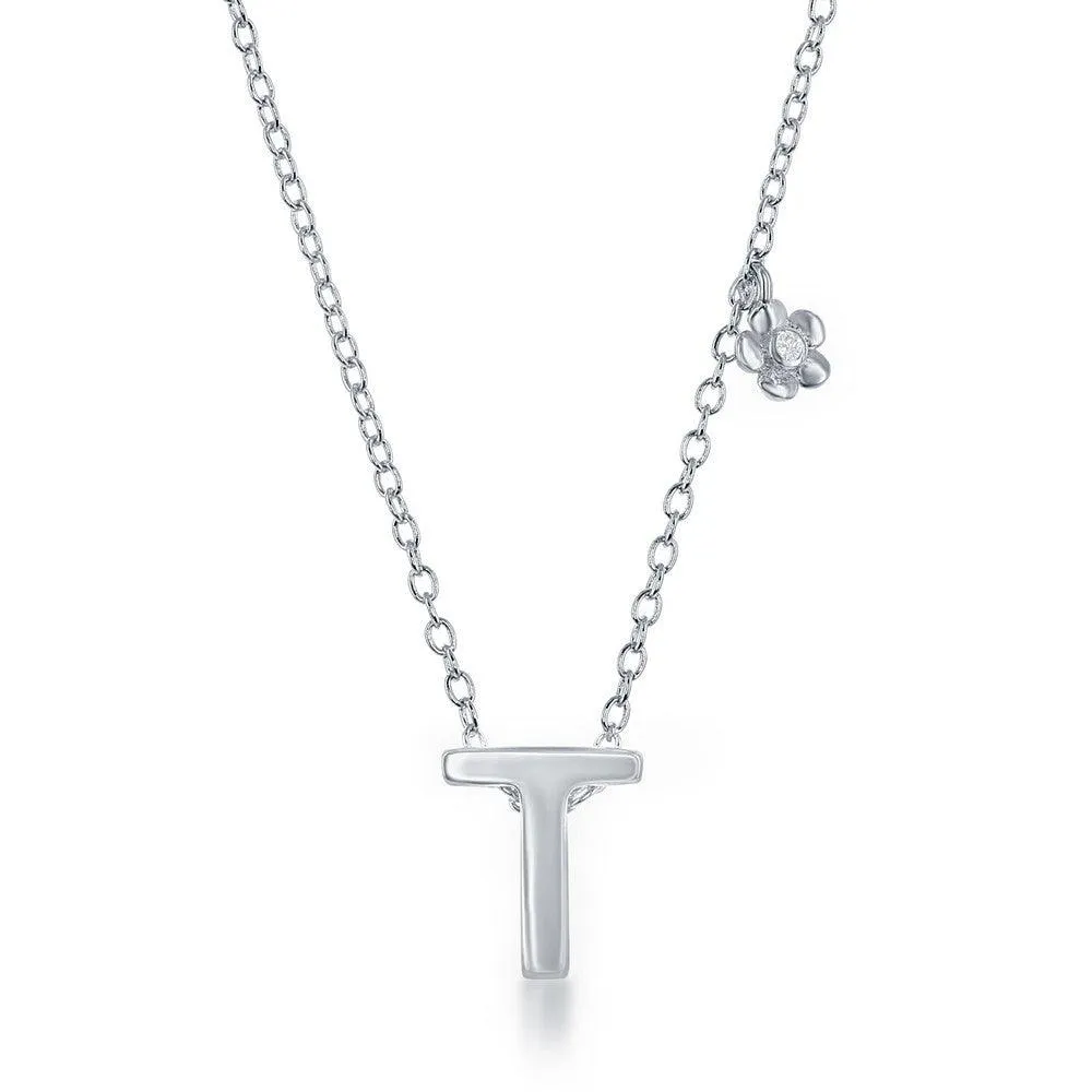 Sterling Silver Shiny "T" Necklace and Earrings Set