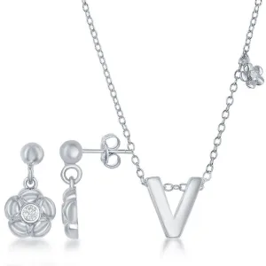 Sterling Silver Shiny "V" Necklace and Earrings Set