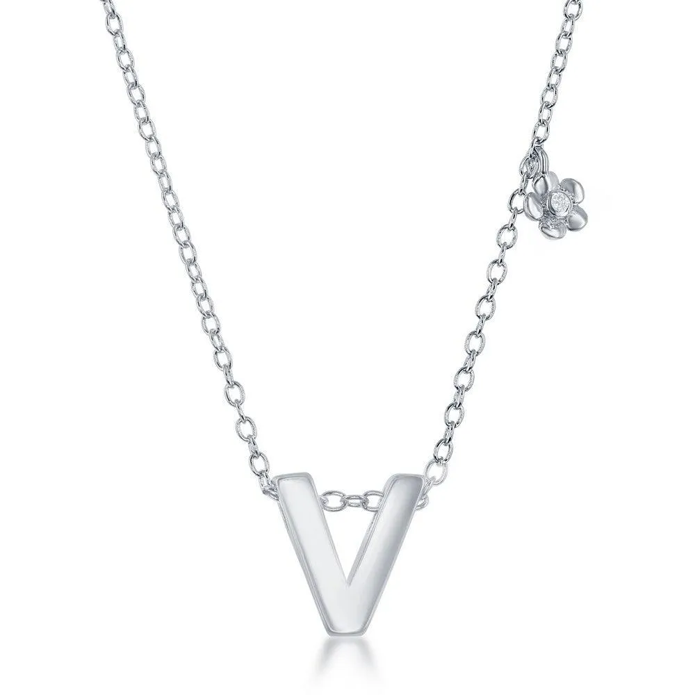 Sterling Silver Shiny "V" Necklace and Earrings Set