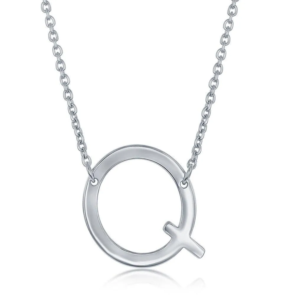 Sterling Silver Sideways Q Initial Necklace