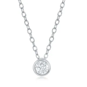 Sterling Silver Single Bezel-Set Cubic Zirconia Necklace