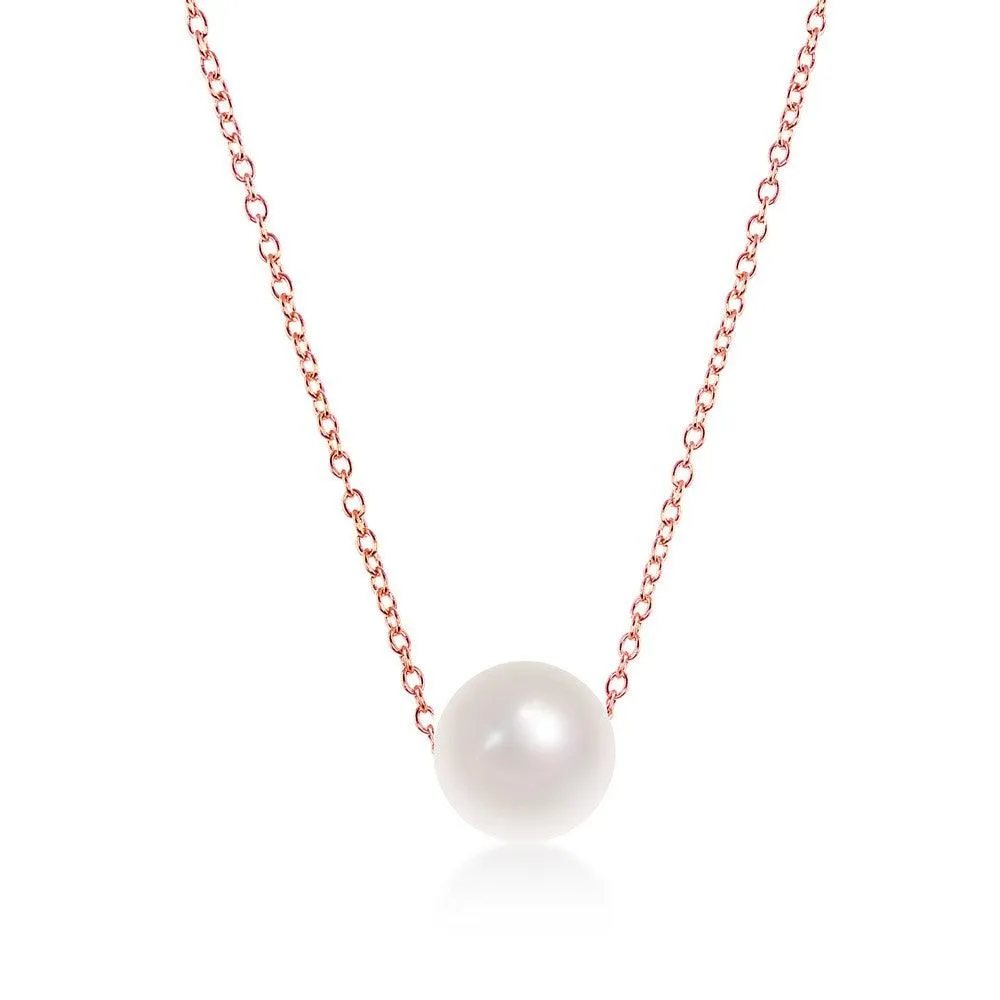 Sterling Silver Single Threaded Freshwater Pearl Necklace - Rose Gold Plated