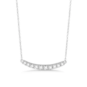 Sterling Silver Slightly Curved CZ Bar Necklace