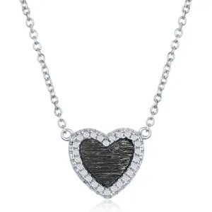 Sterling Silver Small Heart with CZ Border Necklace