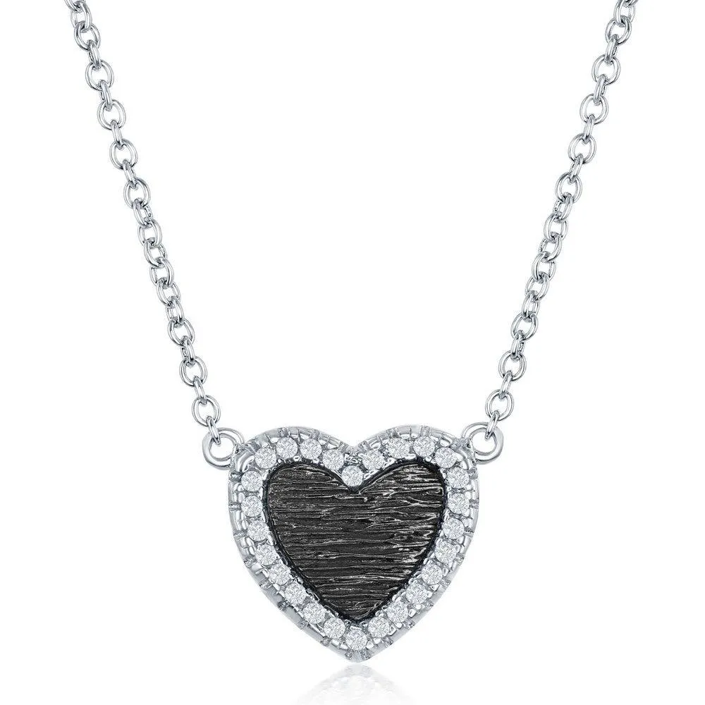 Sterling Silver Small Heart with CZ Border Necklace