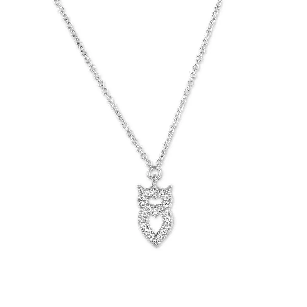 Sterling Silver Small Micro Pave Owl Necklace