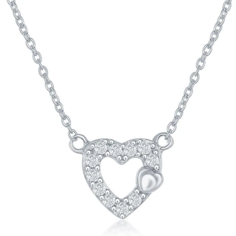 Sterling Silver Small Open CZ Heart Necklace and Earrings Set