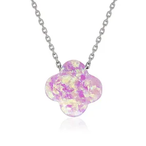 Sterling Silver Small Pink Opal Flower Necklace