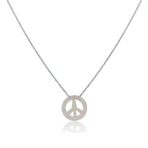 Sterling Silver Small White Opal Peace Necklace