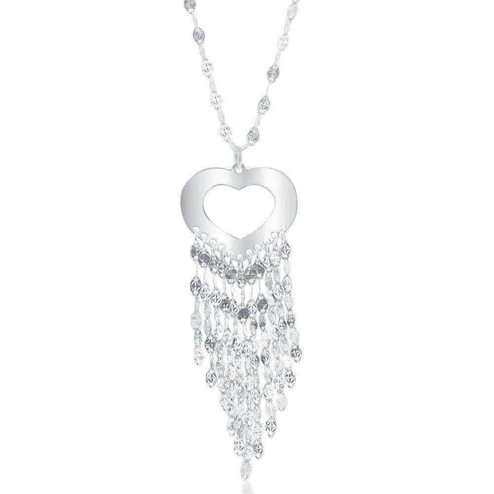 Sterling Silver Tasseled Open Heart Necklace