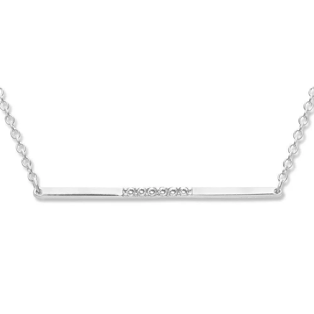 Sterling Silver Thin Bar with CZ Center Necklace